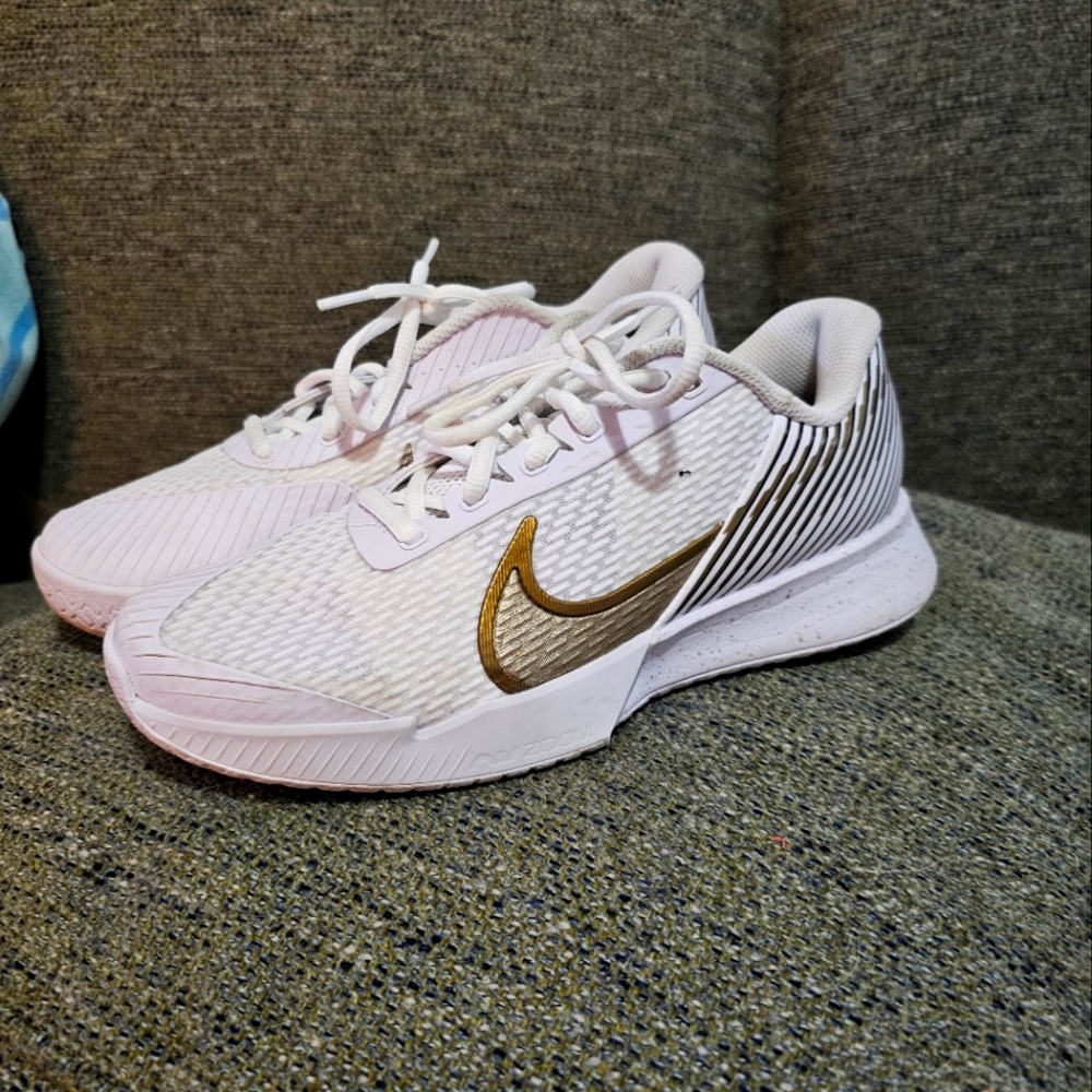 Nike Women's White and Gold Athletic Shoes VaporPro Tennis Shoes